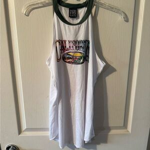 Modern Lux White Tank with Green Trim and Multicolor California Graphic